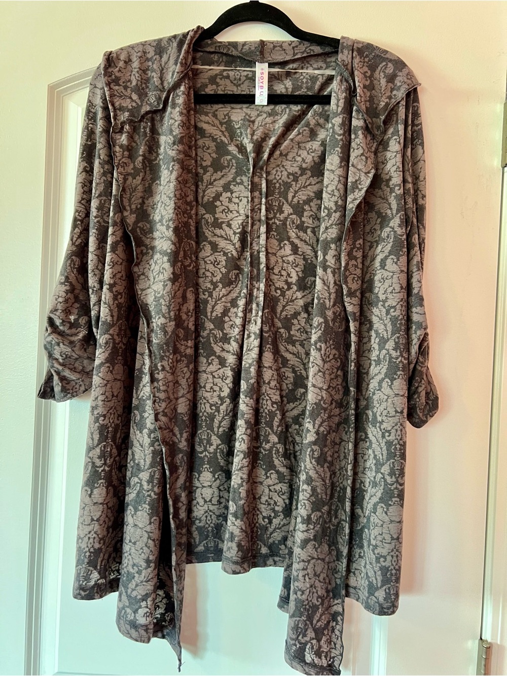 Soybu Gray Floral Open Front Tunic